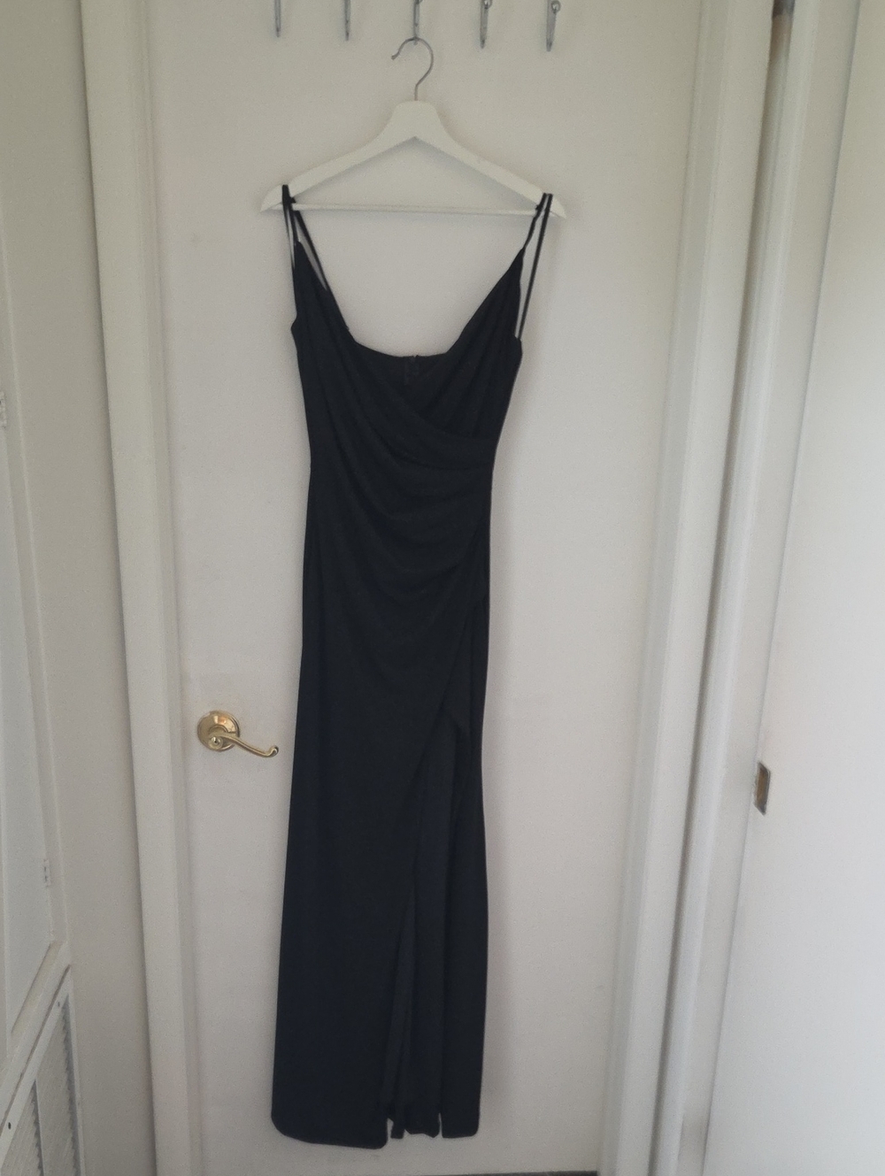Elegant Black Slip Maxi Dress with Draped Bodice